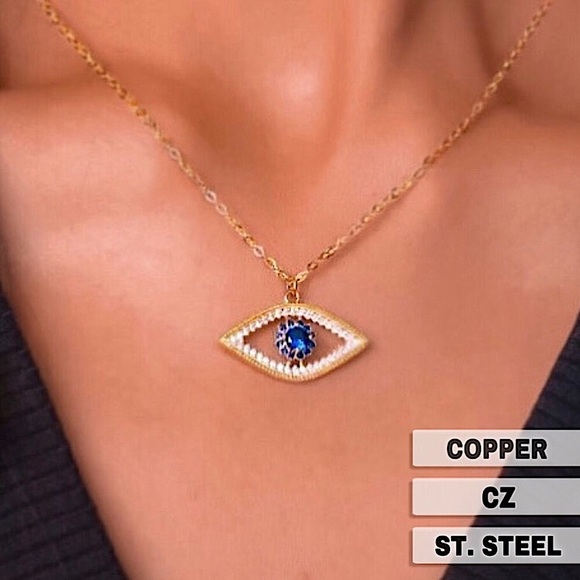 🔵𝟲𝟱%𝗢𝗙𝗙 𝗯𝘂𝗻𝗱𝗹𝗲𝘀 𝟯+🔵 NEW CZ Evil Eye Stainless Steel Necklace - Picture 1 of 11
